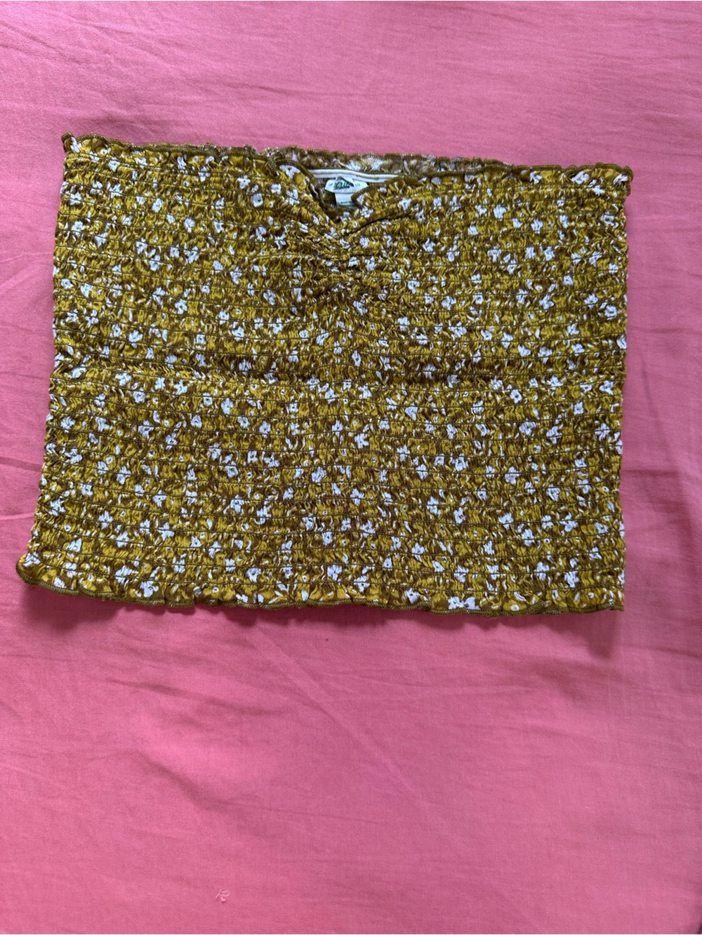 aerie Mustard Yellow Smocked Floral Tube Top